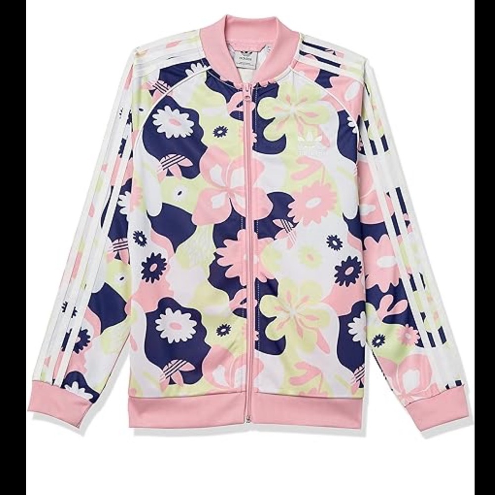 Adidas Girls Floral Print Full Zip Athletic Track Jacket Flower Print Size 5
